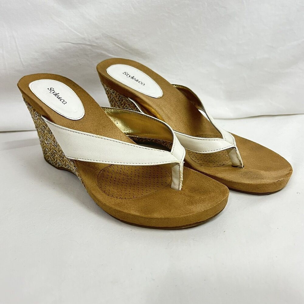 style & co Wedge Sandals Size 8 White Tan